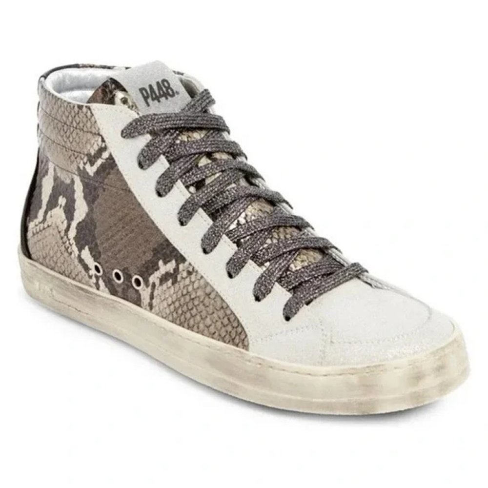 P448 Skate Snakeskin Print High Top Sneaker Glitter Laces Size 41 11 US